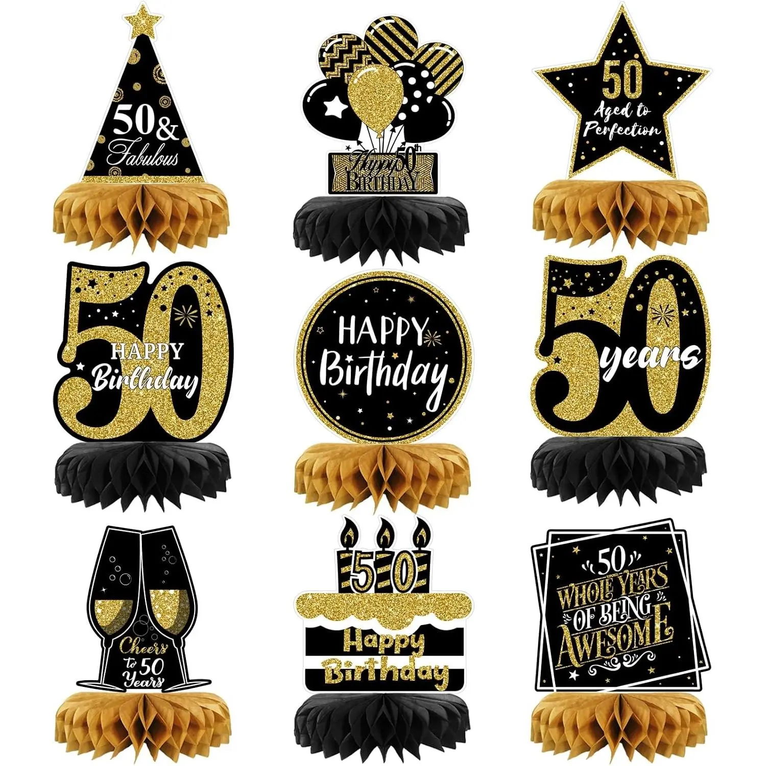 9 Pieces 50th Birthday Decorations 50th Birthday Centerpieces for Tables 50th Birthday Party Decorations for Men and Women (50th)