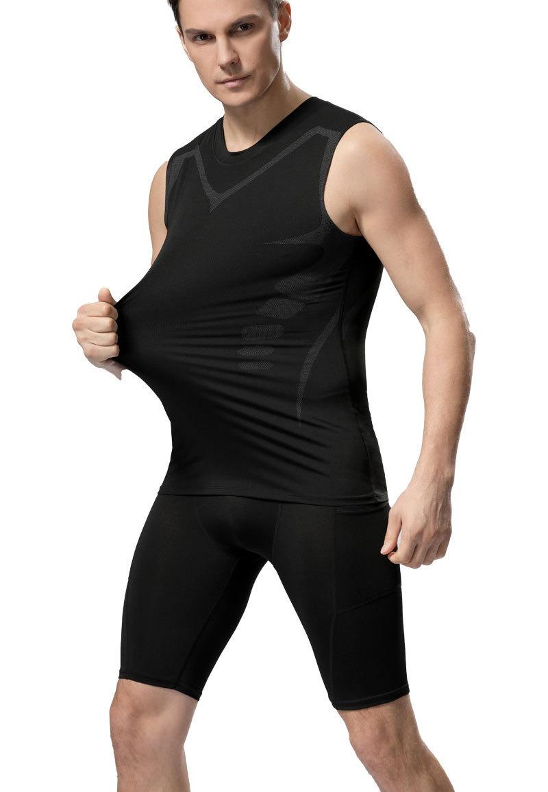 Men's Form-Fit 3PC Sleeveless Solid Compression Sports Activewear Tight Training Vest Set 2026 New Polyester Blend - Standard Sizes, Workout Gear, Bodybuilding Sports Outerwear, Sleeveless Sports Vest