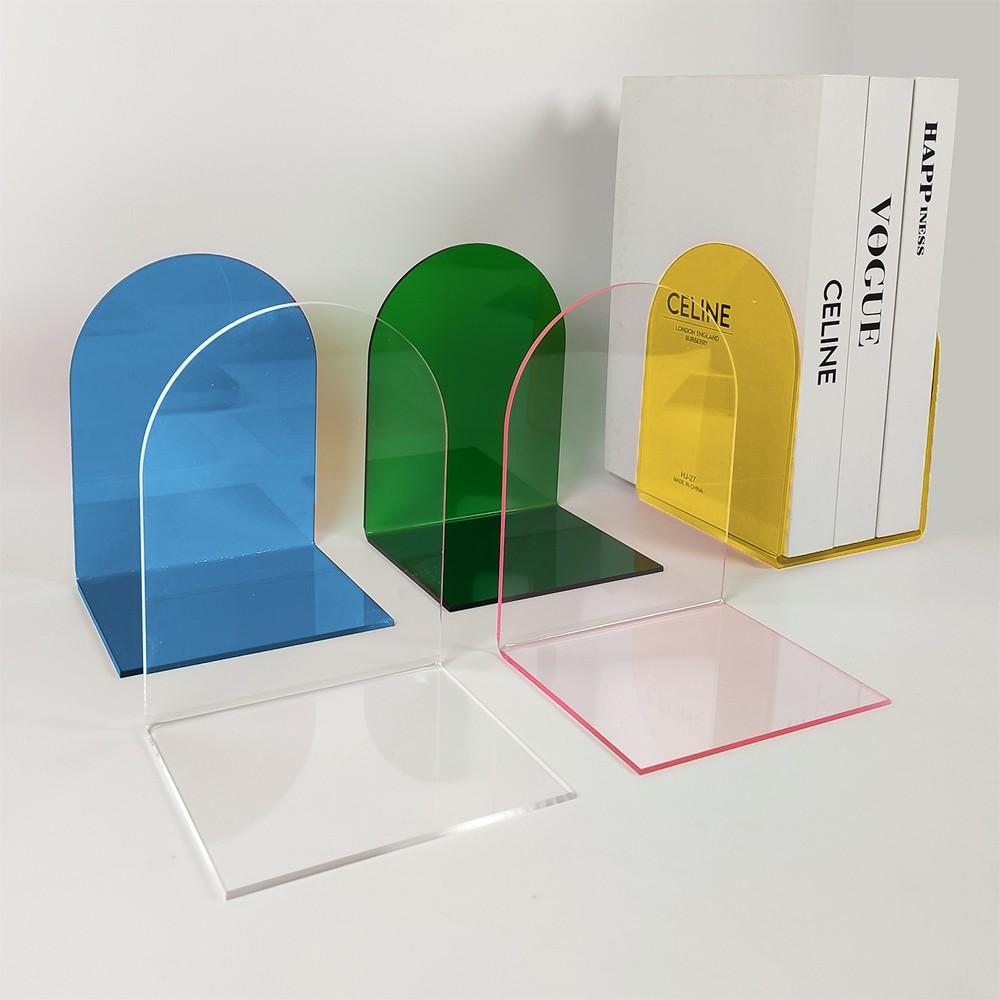 Acrylic L-Shape Book Stand, Transparent Blue, Thick Anti-Slip Design, Ideal for Students Office Home Decor