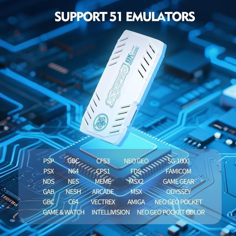 ZMGH X10 PRO Game Console - 50000+ Games Including PSP & PS1 Blockbusters, 2 Wireless Controllers, 128G TF, Party Ready, Blue & White Design