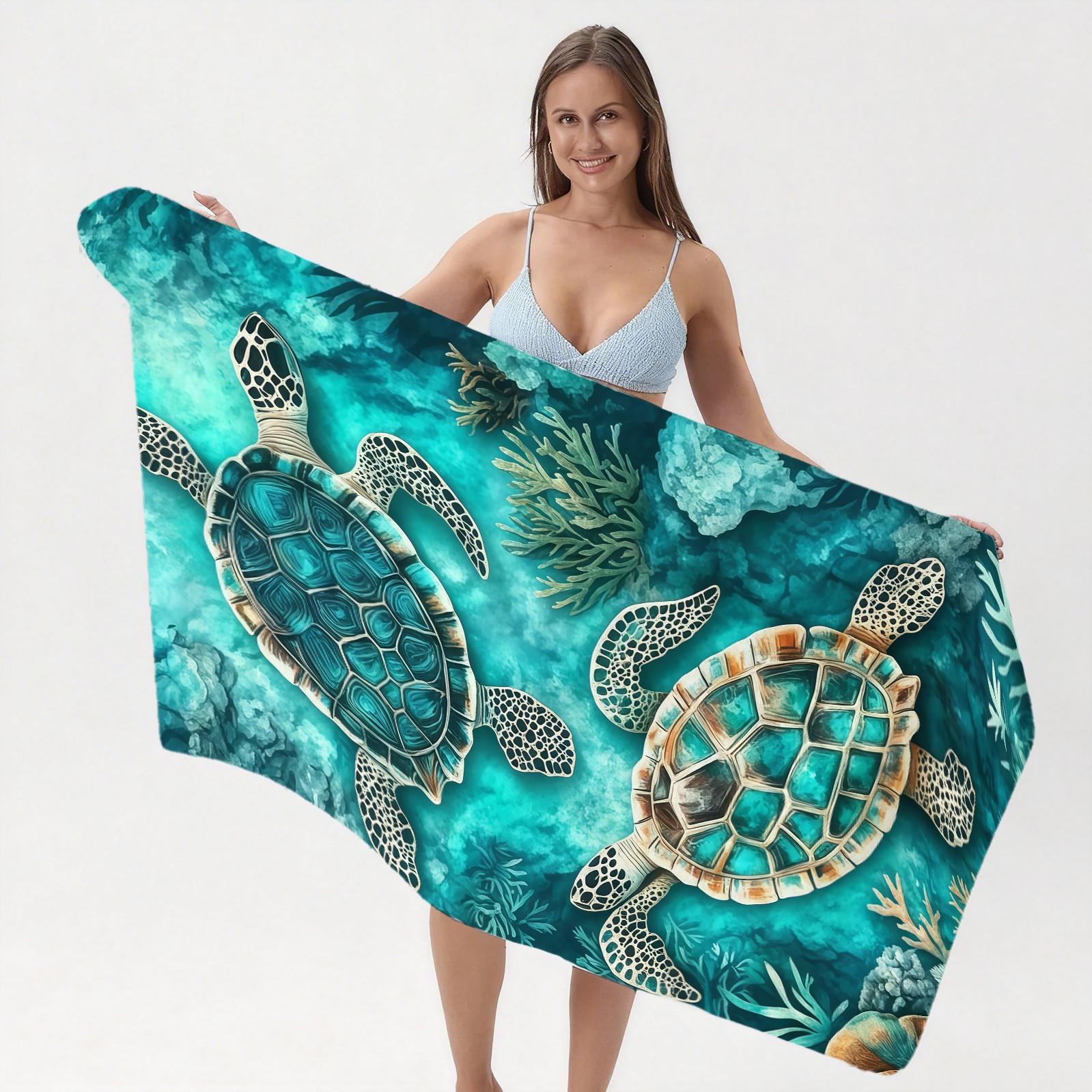 Turtle Pattern Beach Towel, Suitable For Children And Adults For Outdoor, Beach And Travel, Trendy Home And Beach Essentials