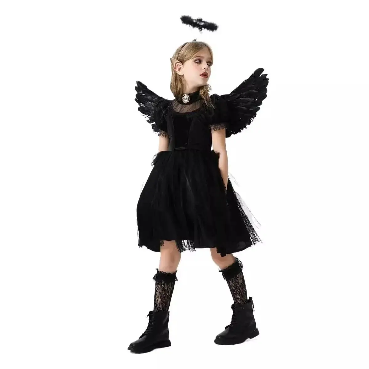 Kids Adult Evil Angel Cosplay Costumes Halloween Dark Vampire Witch Drama Parent-child Fancy Dress Carnival Party Stage Dress Up