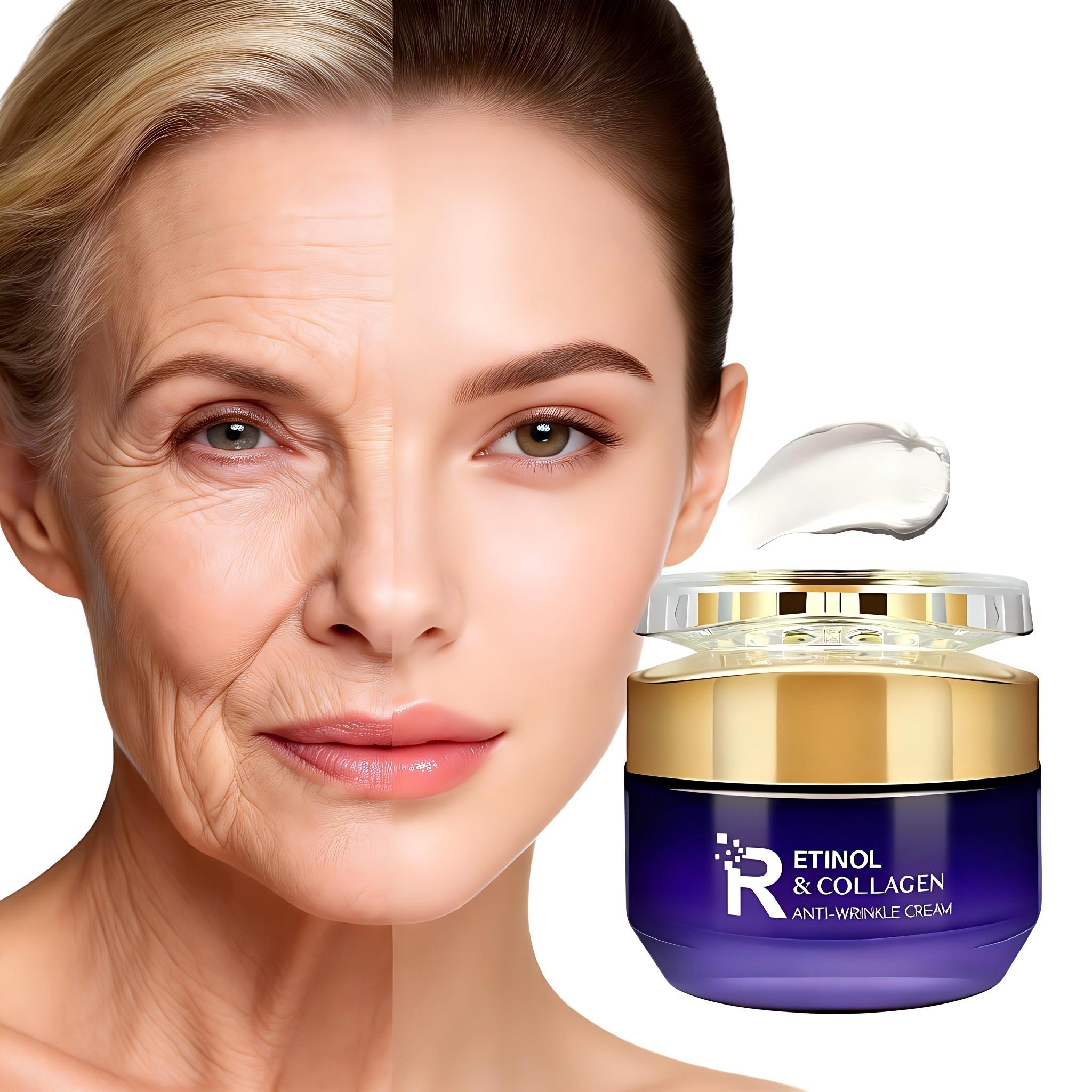 Retinol Face Cream, Anti-Wrinkle Collagen Moisturizer, Rich in Ceramides and Vitamin E, Deeply Nourishes and Hydrates, Fights Fine Lines