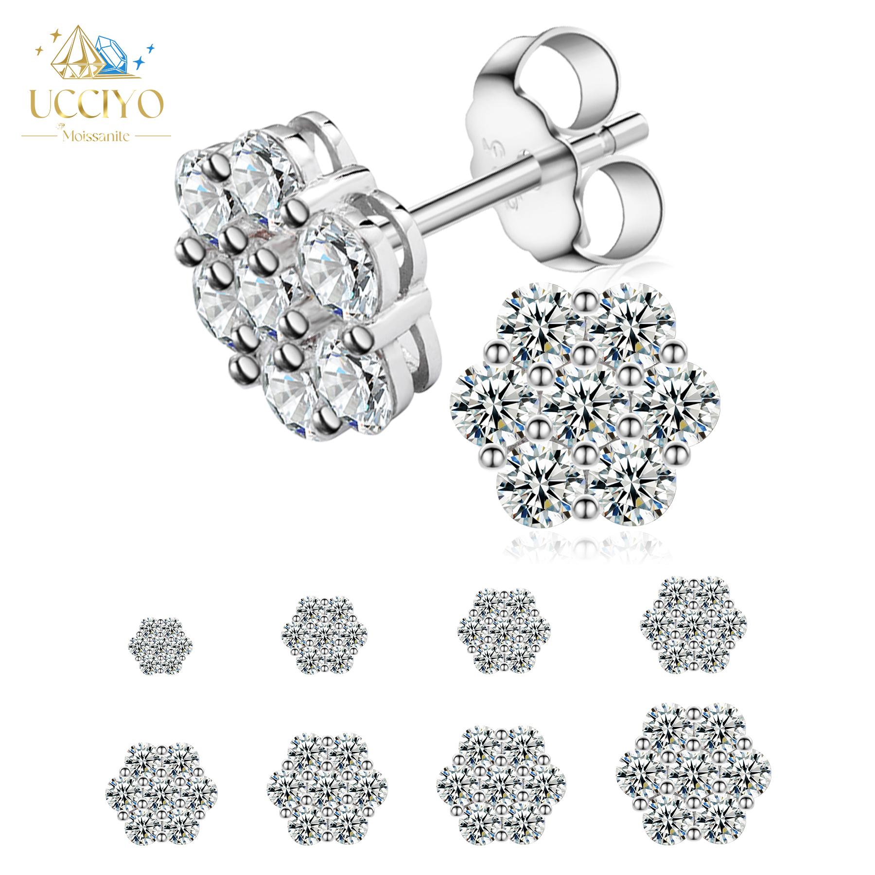 【E266 live2】Ucciyo S925 Synthetic Moissanite Flower Stud Earrings Synthetic Moissanite Jewelry Perfect Birthday for Men Women Silver Earrings Gold Earrings Moissanite Wedding Set