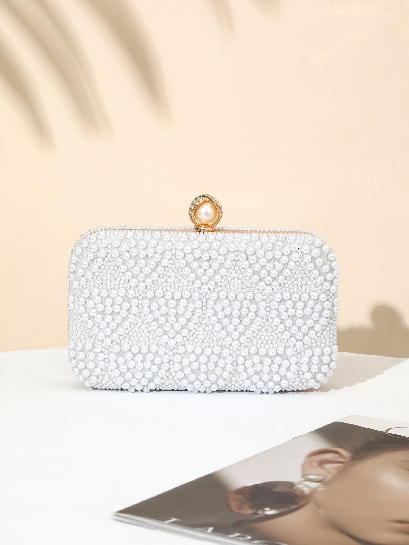 Elegant Pearl Rhinestone Handbag, Evening Party Wedding Bag, Sparkling Chain Design, Luxury Women's Clutch, Perfect for Special Occasions