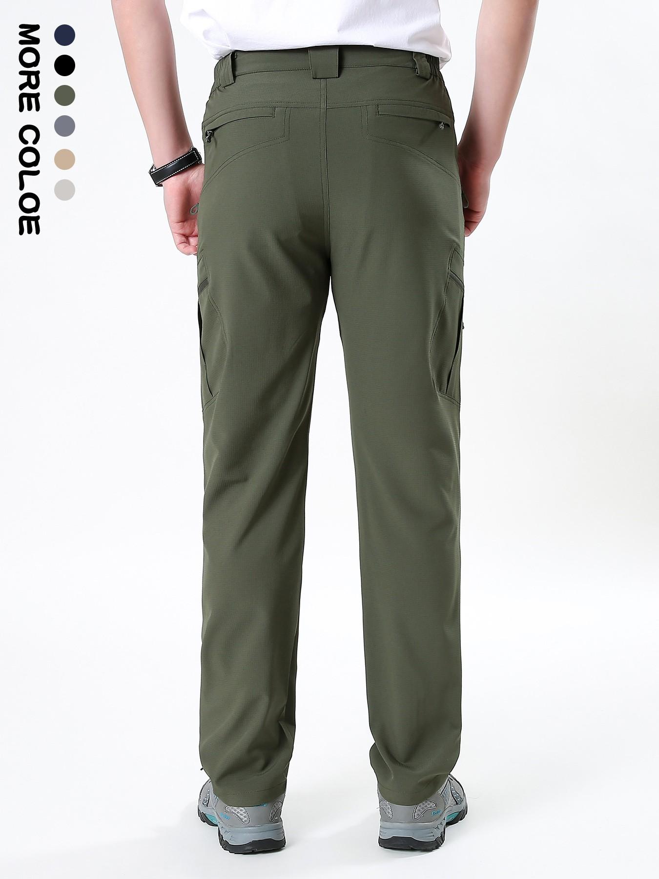 Men's Solid Color Cargo Quick Dry Hiking Pants, Elastic Waist Breathable Stretch Outdoor Trekking Trousers, Wrinkle‑Resistant Durable Straight Work Pants with Multi Zipper Pockets for Mountaineering Fishing Camping Summer Sports Daily Wear, 6 Colors