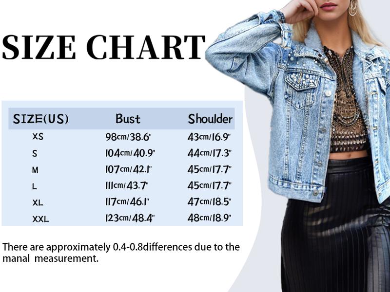 Hixiaohe Women's Fashion Loose Embroidered Pearls Beading Cropped Denim Jacket Jean Coat TikTokShopBlackFriday