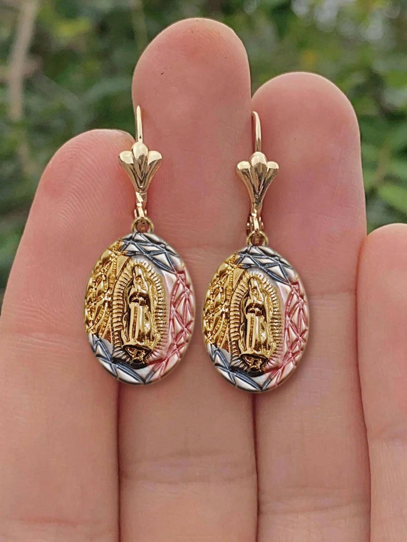 Vintage Design Virgin Mary Metal Earrings, Casual Creative Unisex Daily Wear Prayer Earrings, Versatile Fashion Accessory