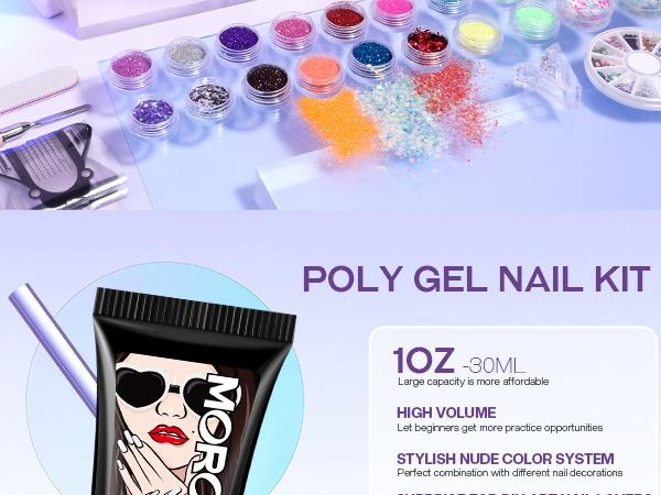 Morovan Poly Gel Nail Kit Set: With Nail Lamp and Drill 20 Glitter Colors Best Gift For Her Complete Poly Gel Nail Kit For Beginners With Everything Professional Poly Extension Gel Nail Kit For Salon Quality