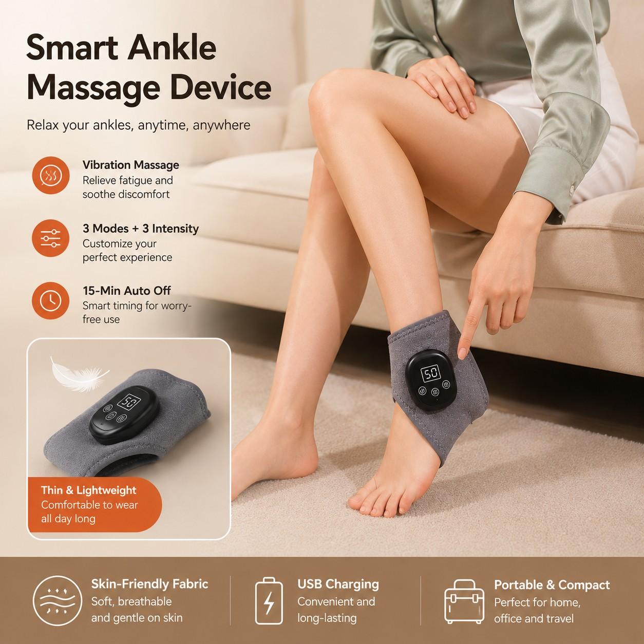 Wireless Heated Ankle Massager, Rechargeable Foot Heating Pad for Pain Relief, Portable Foot Massage for Neuropathy Plantar Fasciitis, 5 Heat Levels, 3 Vibration Modes, Auto Shut off