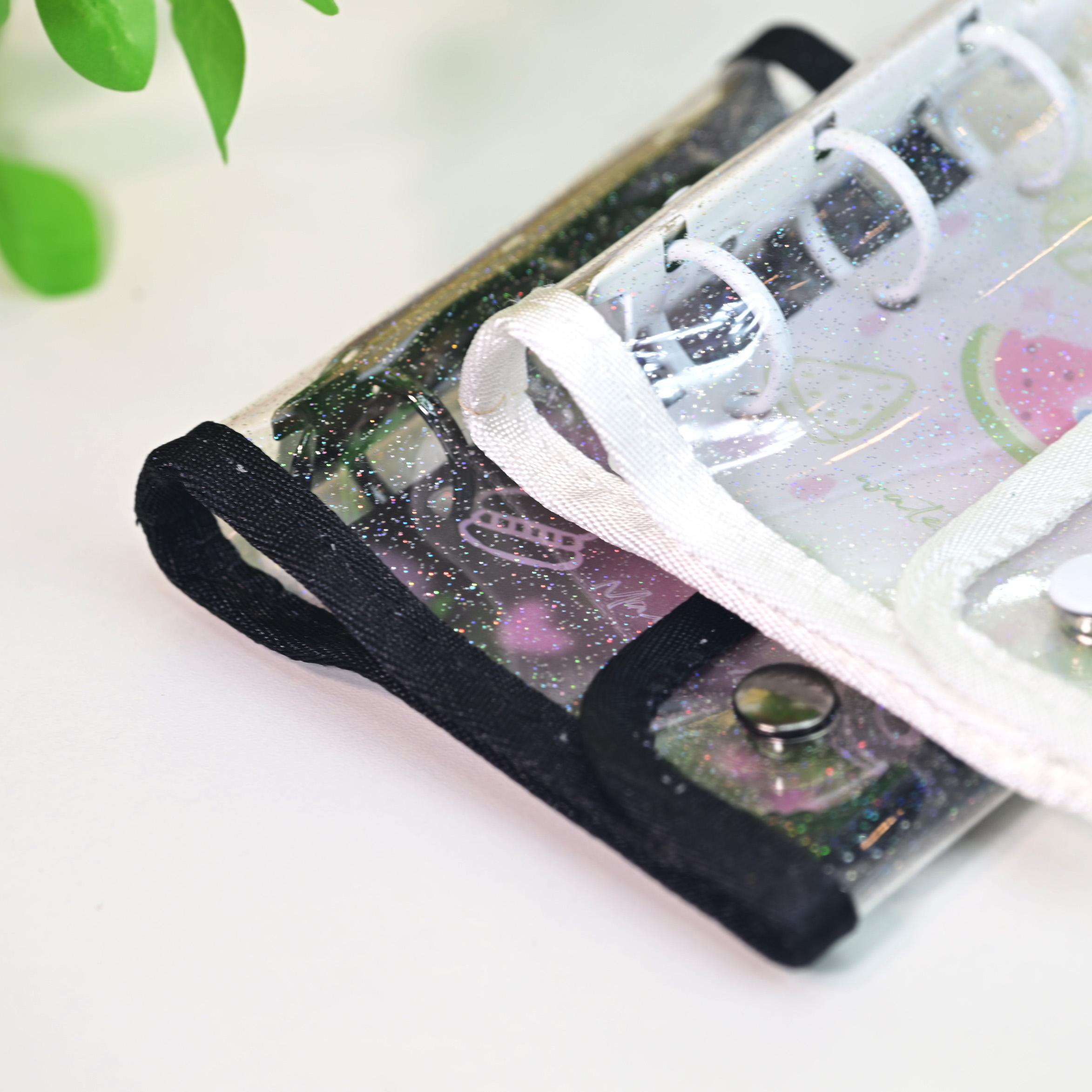 Mini Three-Hole Bound Photo Album Set, Dual Button Macaron Series Binder Cover + 10 Laser Star Single-Cell Two-Sided Pockets