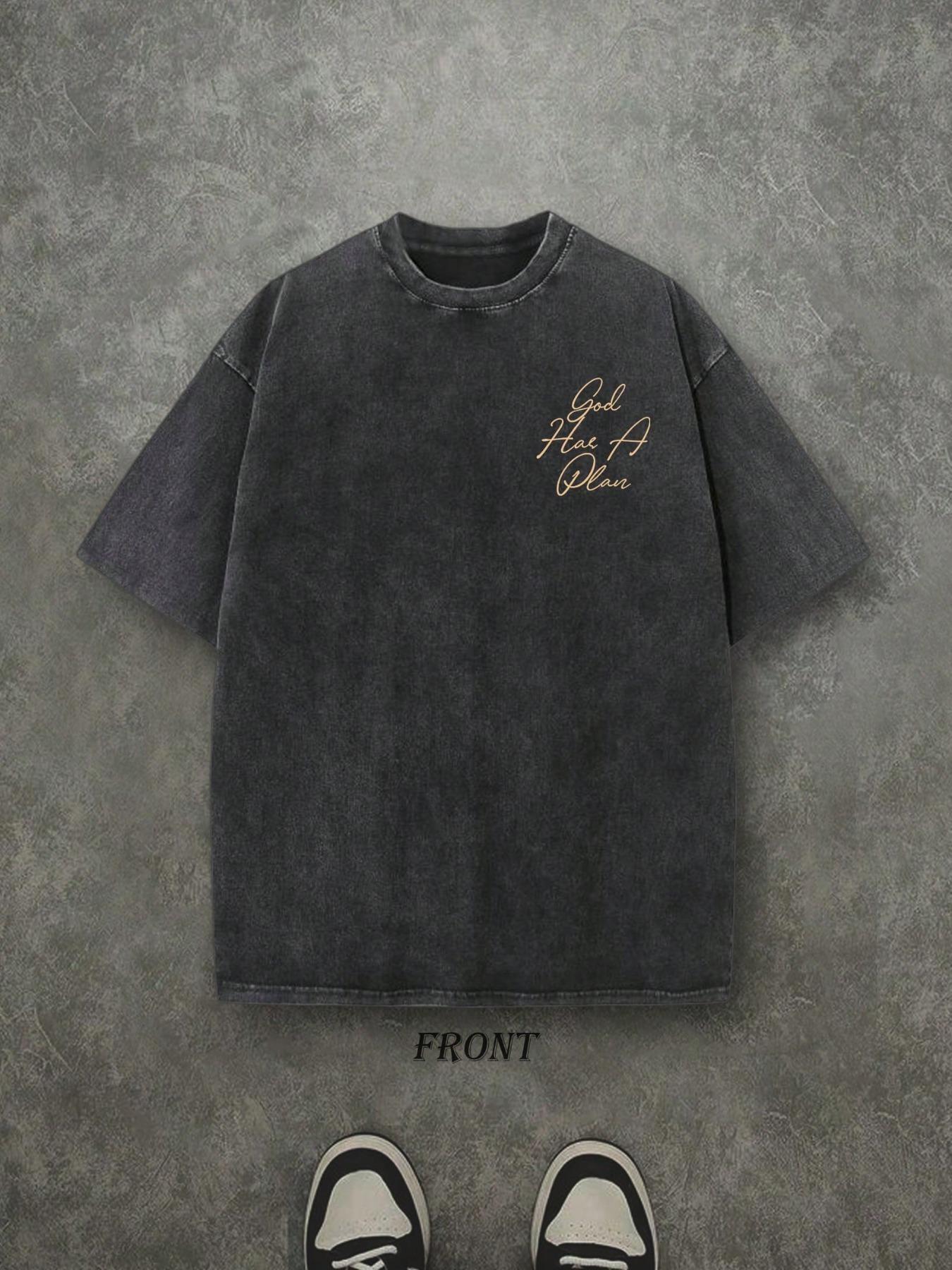 Unisex Vintage Washed Religious Quote Short Sleeve T-Shirt, 100% Cotton, Dual Layer Graphic Letter Print, Casual Streetwear