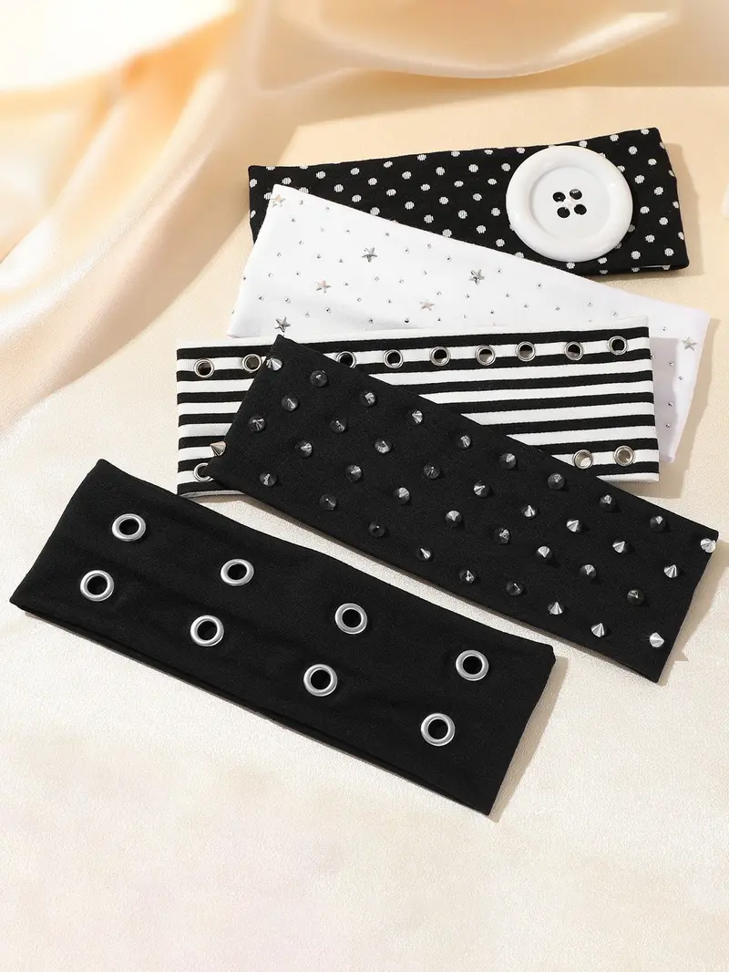 5pcs Punk Style Rivet Star Headbands for Women, Fashion Headbands, Striped Elastic Hair Bands, Millennial Chic Polka Dot Button Sports Face Washing Headbands 5pcs Punk Style Rivet Star Headbands for Women, Fashion Headbands, Striped Elastic Hair Bands, Millennial Chic Polka Dot Button Sports Face Washing Headbands