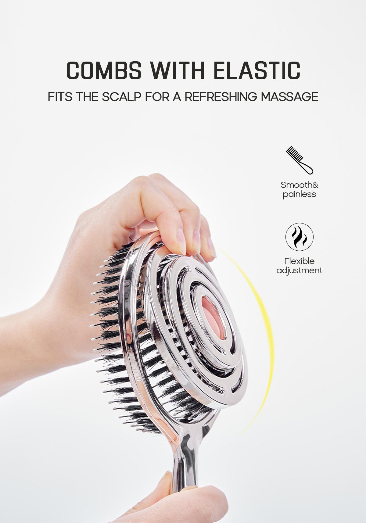 HALOVIDA Hollow Round Bristle Brush - Anti-Static Massage Brush for Enhanced Volume & Scalp Care,Pain-Free,Reduces Heat Damage, Ideal for Quick Drying and Voluminous Styling,Detangling Hairbrush Glossing Detangler,Pure,Boar bristle brush