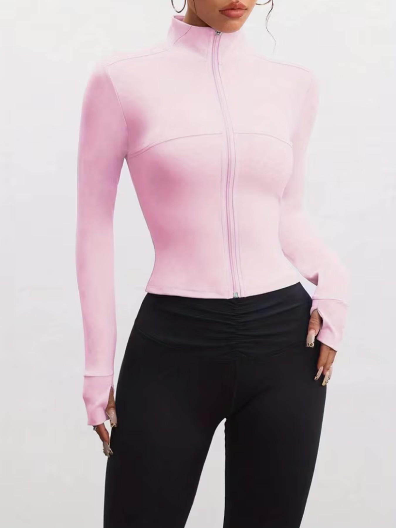 Women's Long Sleeve Sports Jacket, Full Zipper, Thumbholes, Stand Collar, Ideal for Running, Gym, Yoga, Outdoor Training, All Seasons, Workout Clothes Women