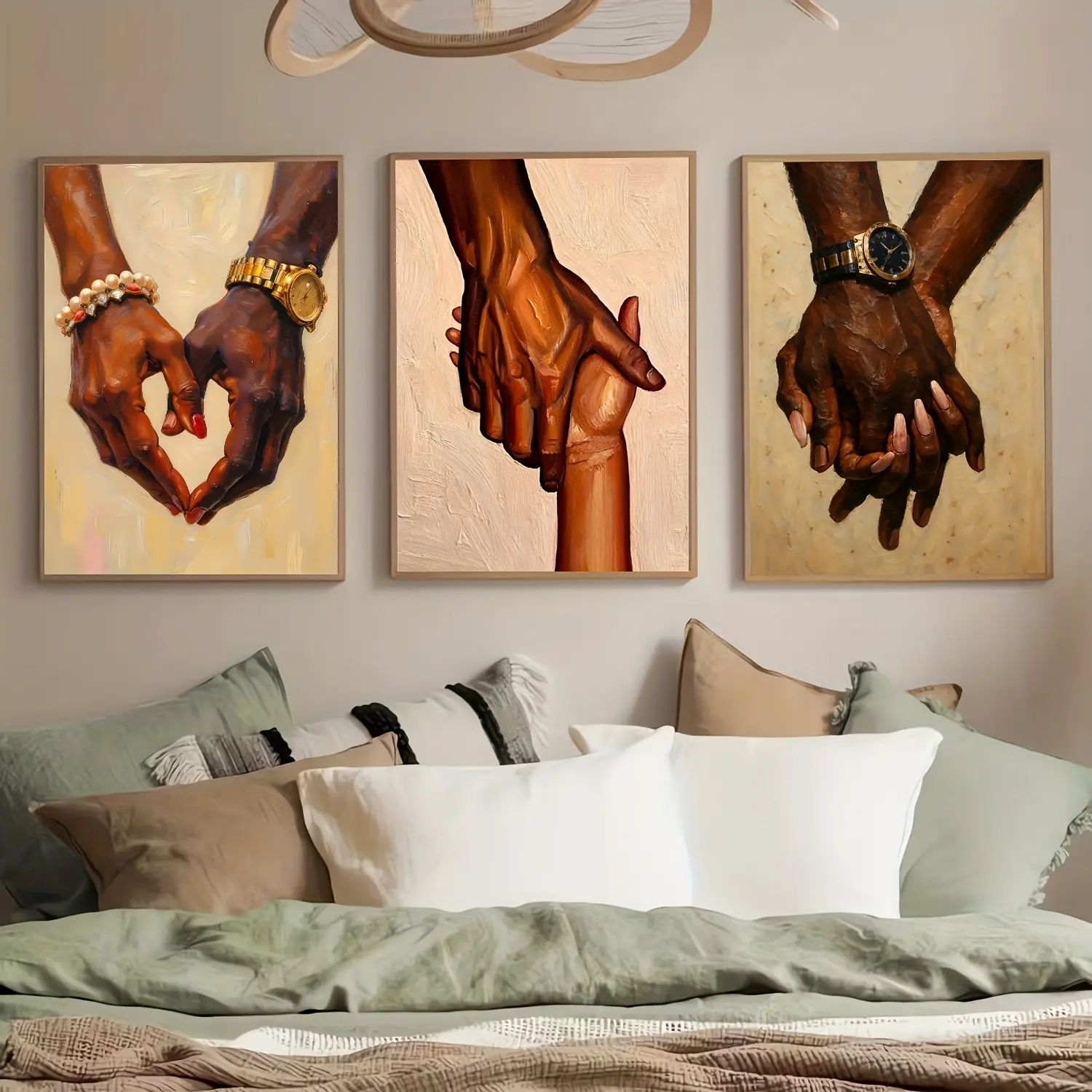 2D Flat, 2D Flat, 3pcs Set Unframed Black Couple Holding Hands Romantic Love Canvas Poster Vintage Valentine Trendy Wall Art Print Minimalist African Woman Man Aesthetic Decor Painting for Lovers, Apartment, Living Room, Bedroom