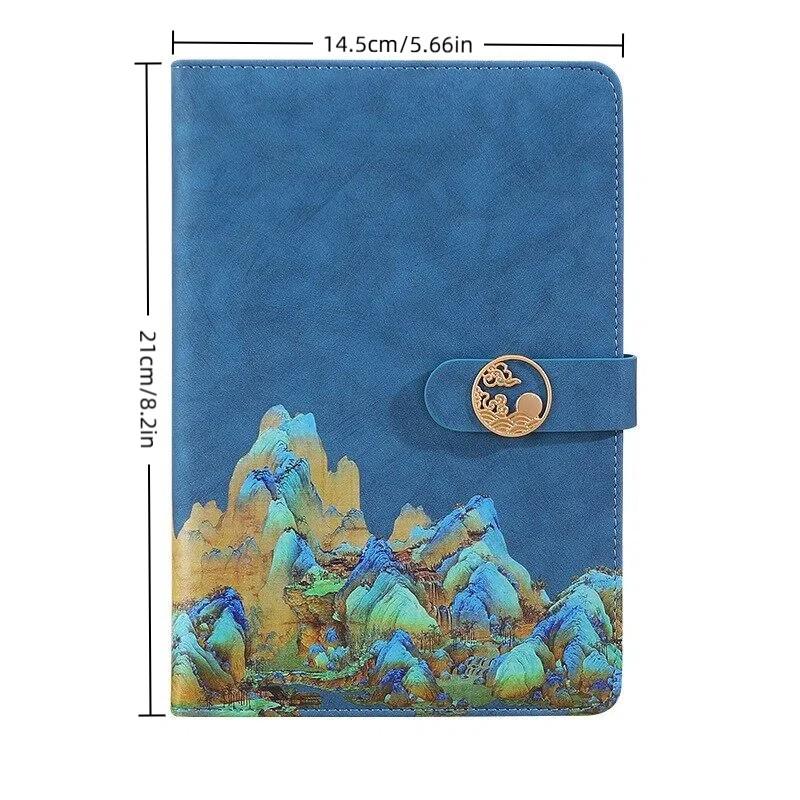 National Trend Notebook, Qianli Jiangshan Map Cover, 100 Sheets 200 Pages, Magnetic Clip, Ideal for Business Office Meeting Notes