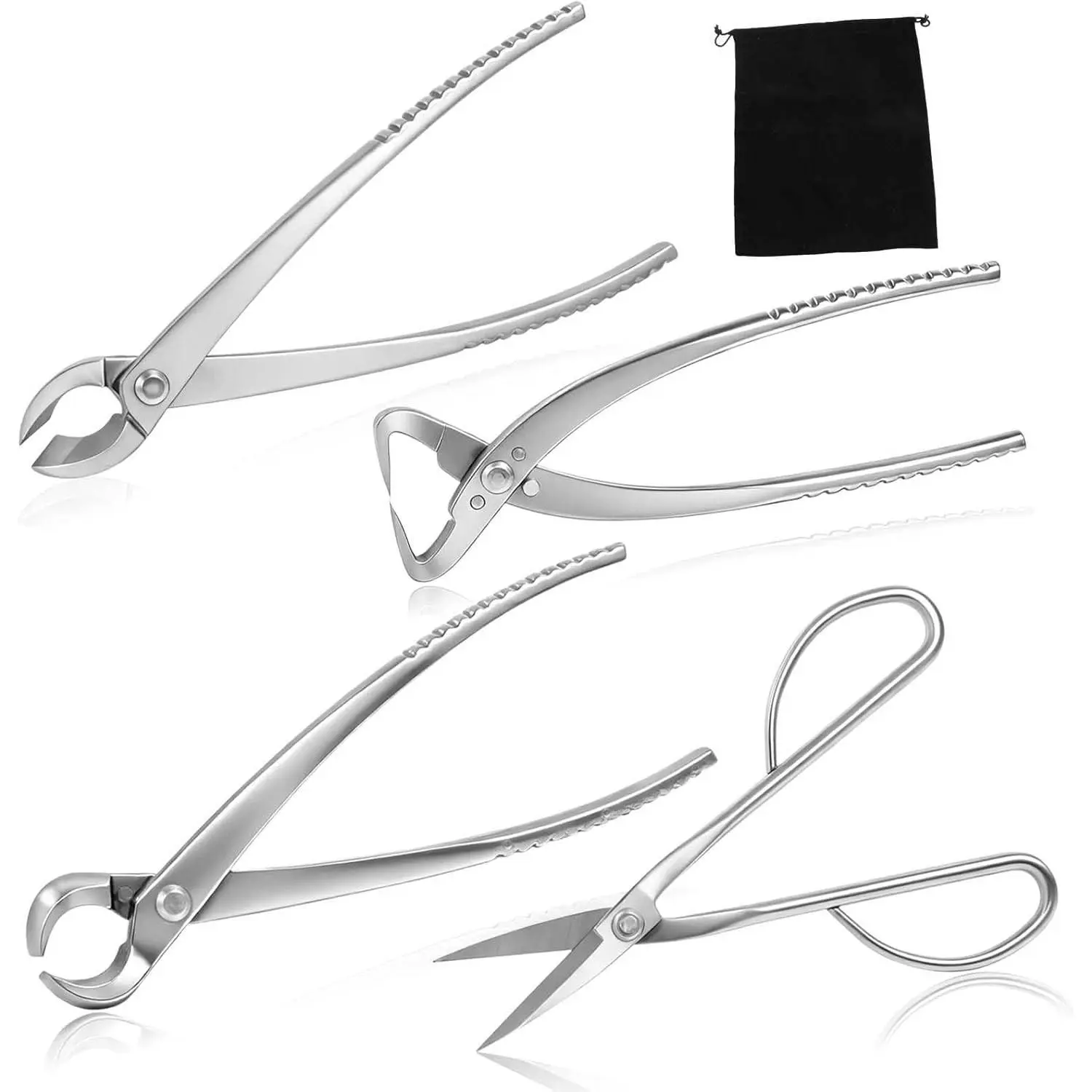 4 Pcs Bonsai Tool Set Heavy Duty Bonsai Tree Kit bonsai pot Concave Cutter,Knob Cutter,Trunk Splitter,Bonsai Scissors Steel Ashinaga Scissors with a storage pouch for live horsetail plants