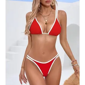Womens Sexy Triangle Bikini Tie Back High Cut String Swimsuit Color Block Bathing Suit