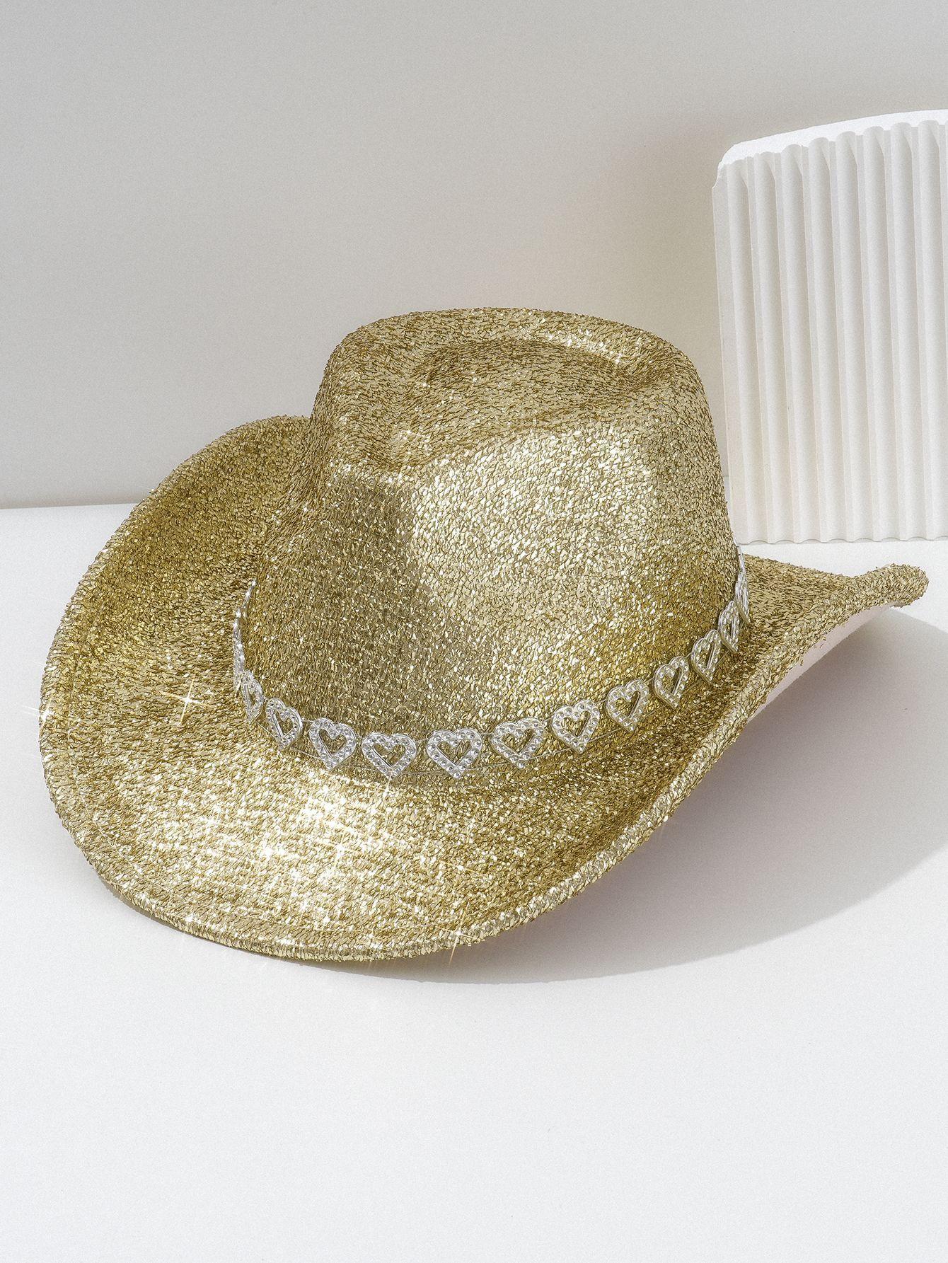 Y2K Sweet Cool Spice Girl Wind Pink Glitter Love Rhinestone Cowboy Hat Music Festival Birthday Party Concave Styling ArtifactSpeedy Smarts