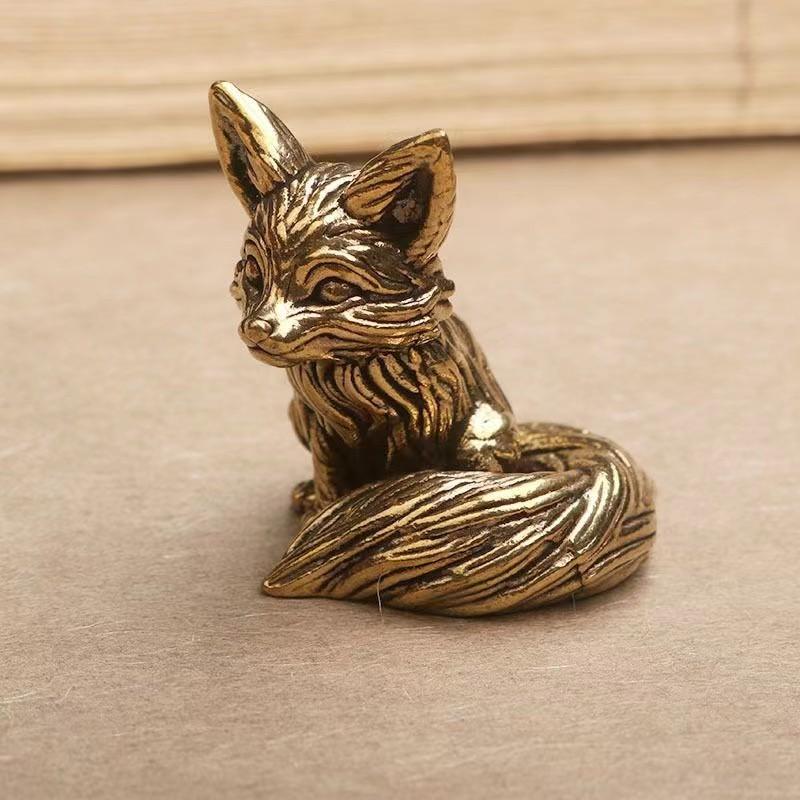 Copper-Plated Alloy Fox Figurine - Mini Creative Fox Desk Decor