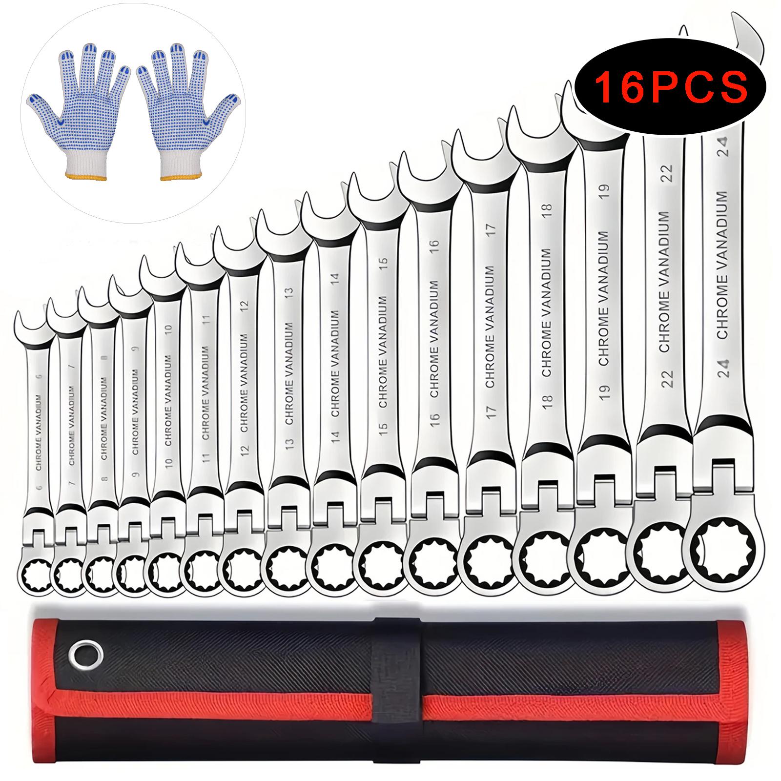8/14/16 PCSAdjustable Ratchet Wrench Set High-Grade CR-V Structure 180-Degree Flex Head Design Organizer Wrench Kit Chrome Vanadium Steel Manual Tool Socket Wrenches Without Battery 8/14/16 PCSAdjustable Ratchet Wrench Set High-Grade CR-V Structure 180-Degree Flex Head Design Organizer Wrench Kit Chrome Vanadium Steel Manual Tool Socket Wrenches Without Battery