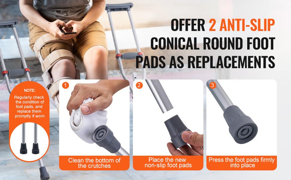 VEVOR Underarm Crutches, 13-Level Height Adjustable Underarm Walking Crutches, Lightweight Aluminum Crutches for Adults Teenager - with Soft Underarm Pad for Leg Injury Surgery Disabled, 1 Pair 300LBS