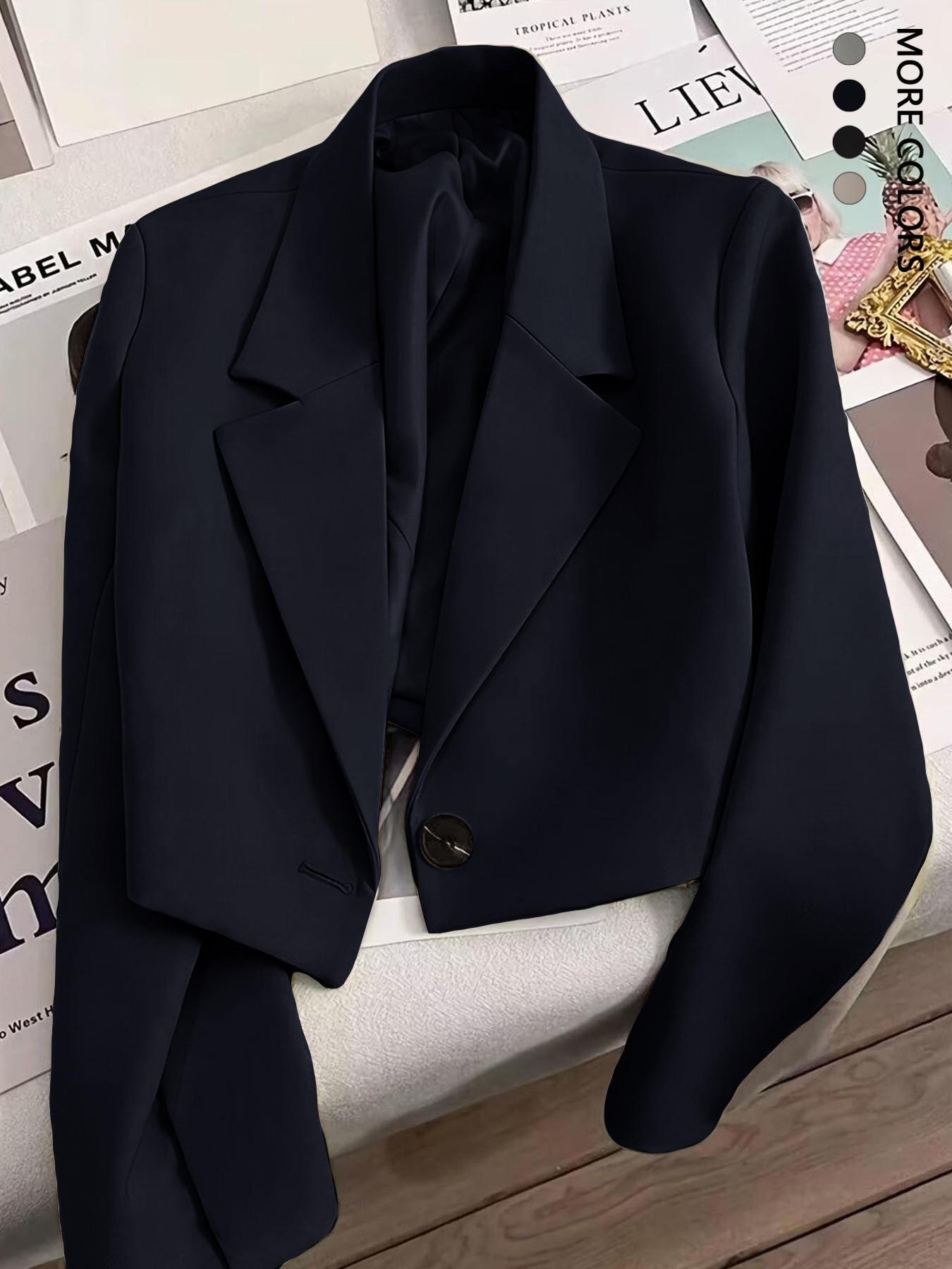 Women's Solid Color Lapel Collar Fitted Blazer Jacket, Casual Fashion Aesthetic Long Sleeve Outerwear for Work Office Business, Ladies Clothes for Fall & Winter