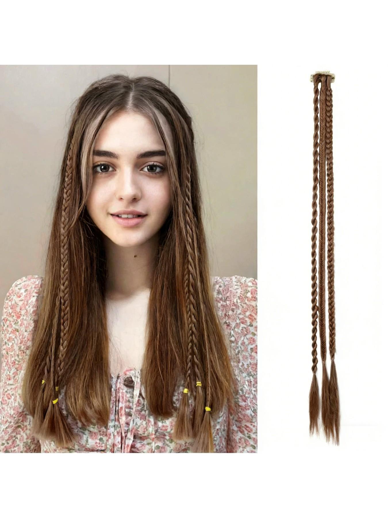 Bb Clip Single Card Three-Strand Braided Synthetic Hair Extension, Punk Style Small Braid, Suitable for Daily, Festival, Party Wear