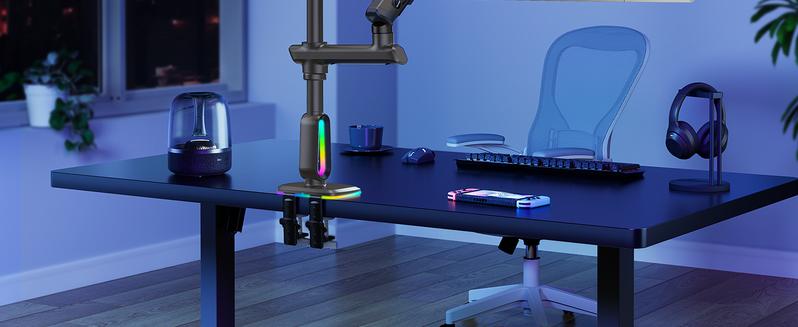 HUANUO Adjustable RGB/Non RGB Heavy Duty Monitor Arm for Ultrawide Screens up to 57"/49'', Holds 44 lbs, Tall Ultrawide Monitor Stand with 29.1" Max Height, Fully Adjustable Single Computer Desk Mount, Max VESA 100x100mm