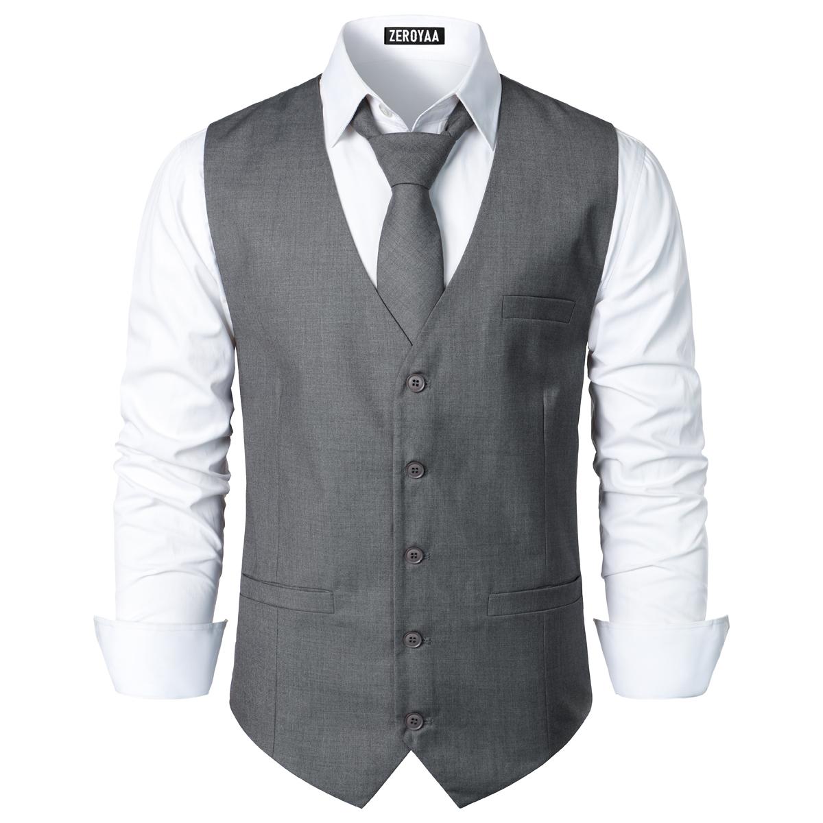 ZEROYAA Men's Hipster Urban Design 3 Pockets Business Formal Dress Vest for Suit Tuxedo