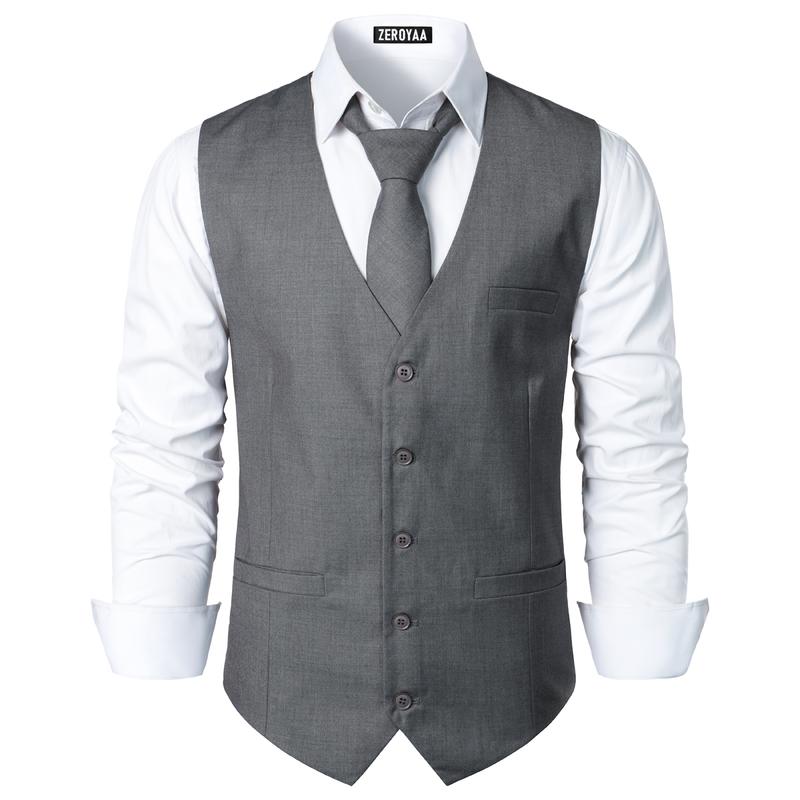 ZEROYAA Men's Hipster Urban Design 3 Pockets Business Formal Dress Vest for Suit Tuxedo