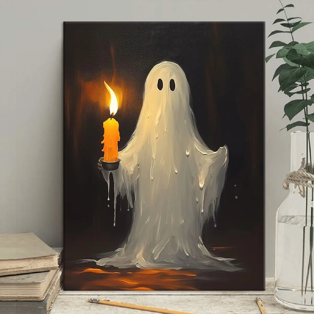 Halloween Ghost Poster, Modern Art Canvas Print, Waterproof HD Wall Decor, Suitable for Hallway, Office, Bedroom, Living Room
