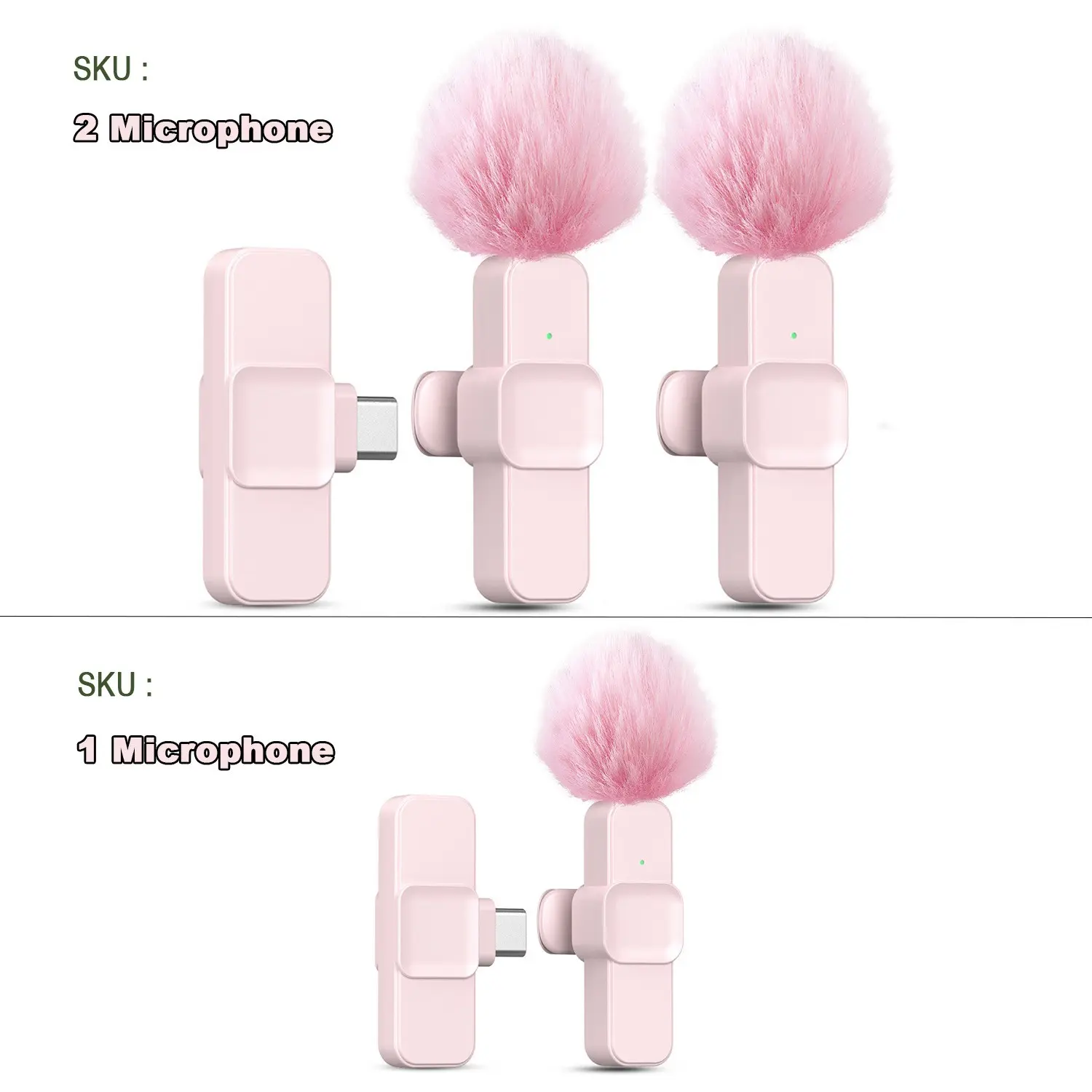 K10 Wireless Lavalier Microphone, Plug-and-Play, Portable Mini Wireless Mic for Mobile Live Streaming/Video Recording, Pink & White, Wireless Lapel Mic, Portable Rechargeable Mic