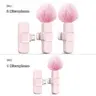 K10 Wireless Lavalier Microphone, Plug-and-Play, Portable Mini Wireless Mic for Mobile Live Streaming/Video Recording, Pink & White, Portable Rechargeable Mic, Rechargeable Wireless Mics