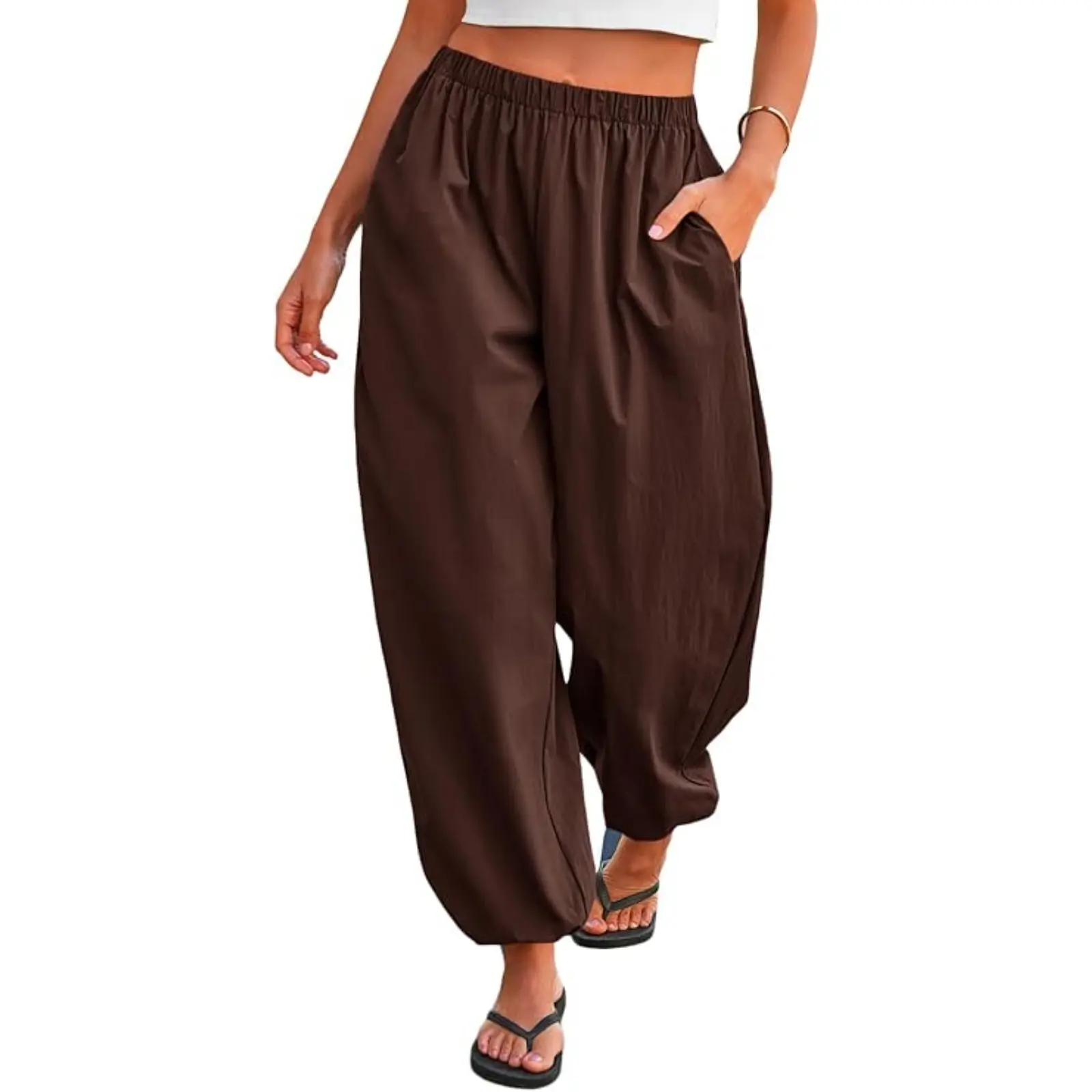 Tankaneo Womens Balloon Pants Elastic Waist Wide Leg Lantern Trousers | Pleated Detail, Baggy Fit, Harem Pants, Trendy Casual, Summer & Fall Daily Outfits