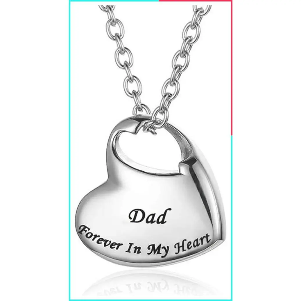 Cremation Urn Necklace for Ashes - Stainless Steel Waterproof Memorial Keepsake Pendant with Filling Kit, Forever in My Heart Engraved