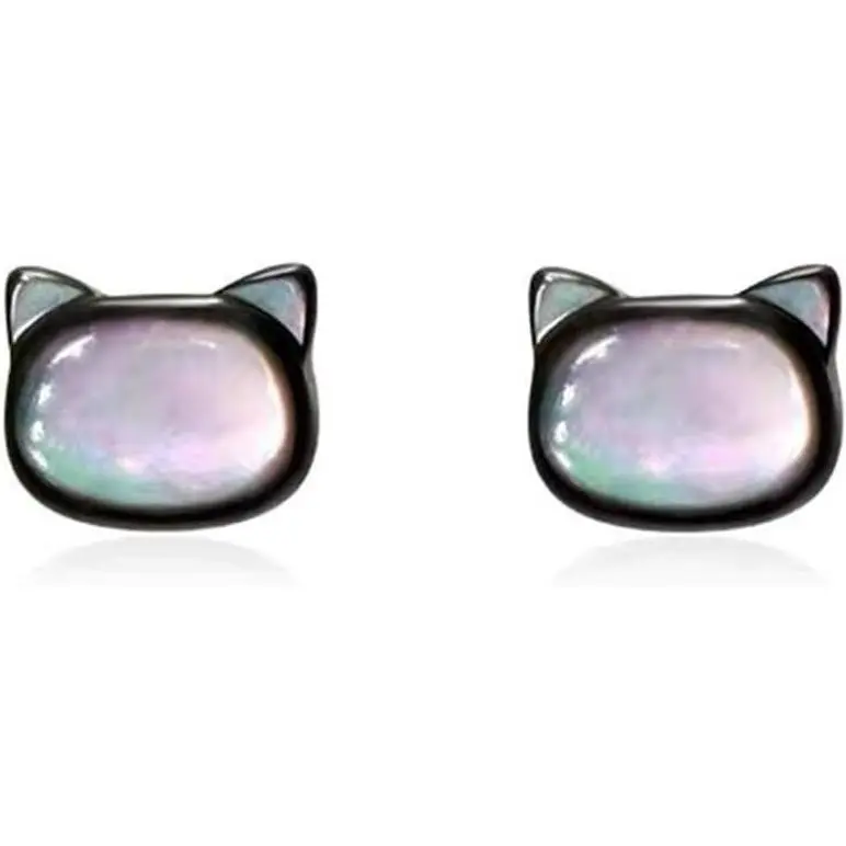 Dainty Shell Pearl Cat Stud Earrings for Women Girls 925 Sterling Silver Hypoallergenic Nickel Free Tiny Small Kitten Animal Studs Cartilage Tragus Post Cute Birthday Halloween Christmas Jewelry Gifts(Gift)