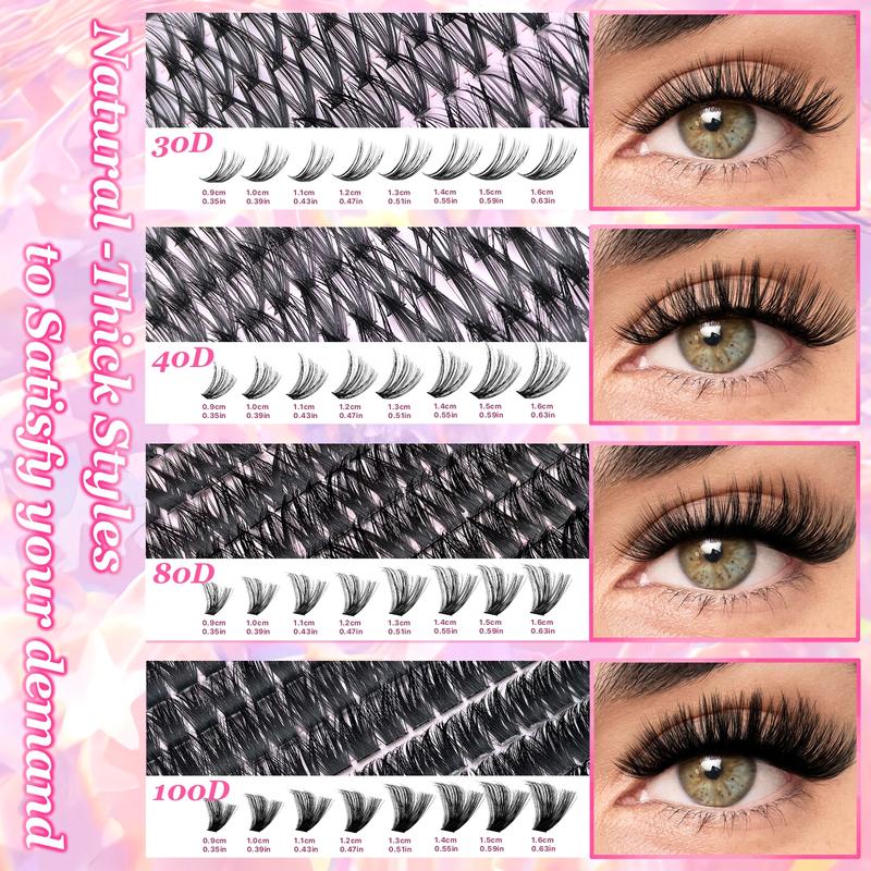 Natural & Thick Look Eyelash Extensions, 1 Box Mixed Length Individual Lashes with Glue & Tweezers & Brush, Eye Makeup Enhancement Tool for Women, Cosmetic