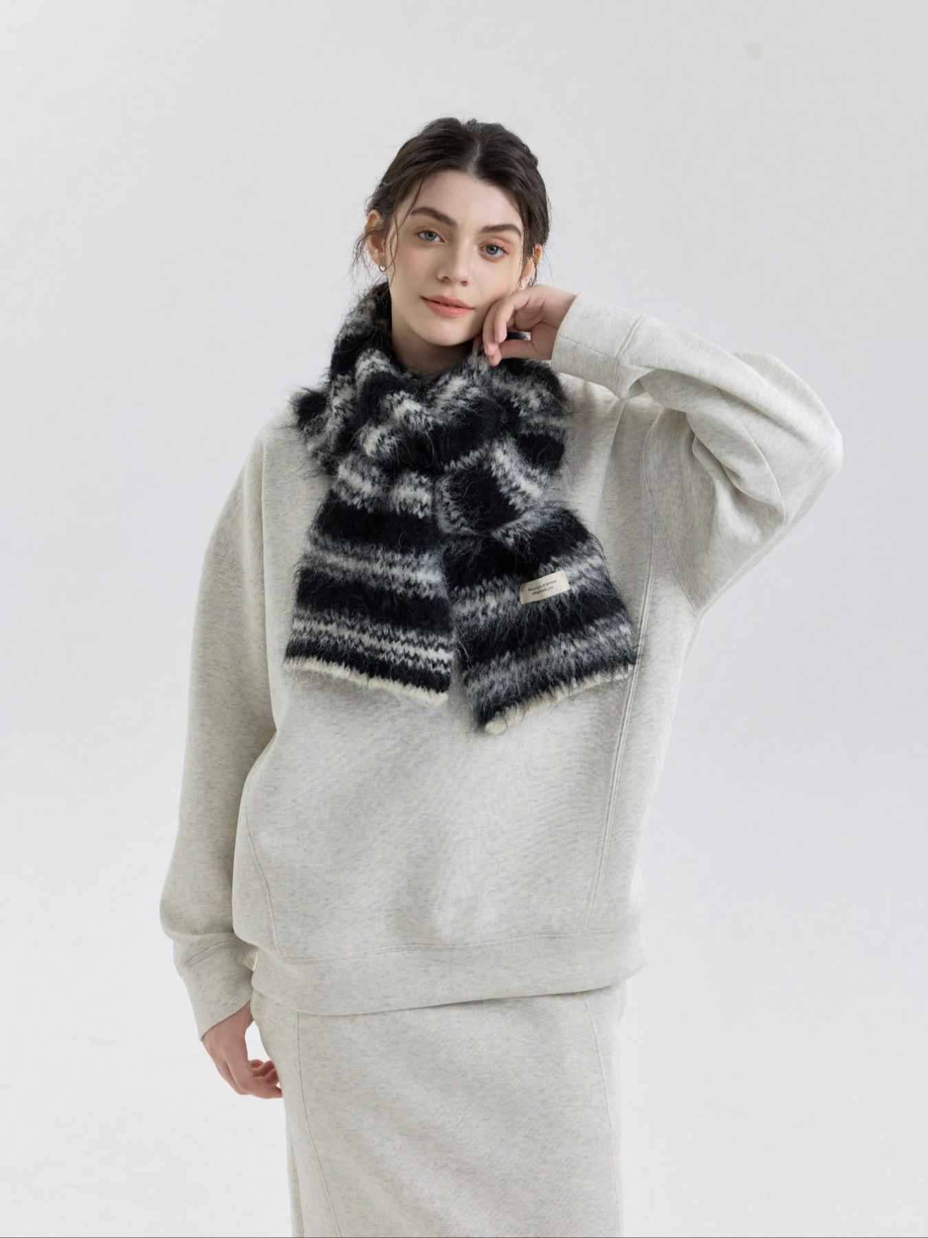 Women's Striped Patchwork Colorblock, Elegant Fall Winter Accessory Knitted Scarf, Perfect for Outdoor Travel Daily Commute