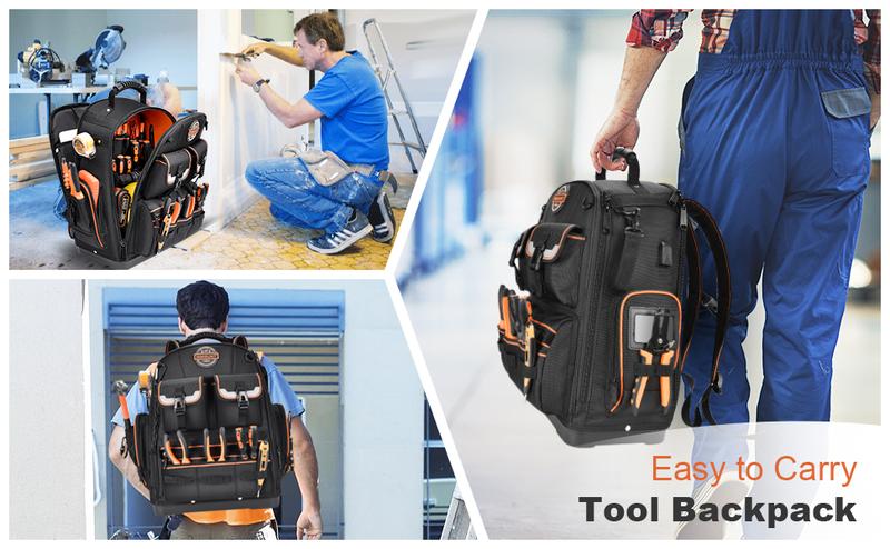 Tool Backpack with 2 Small Tool Bags - LOKASS Tool Backpack Heavy Duty Tool Organizer, Water-resistant HAVC Tool Backpack Electrician Tool Box with Molded Base