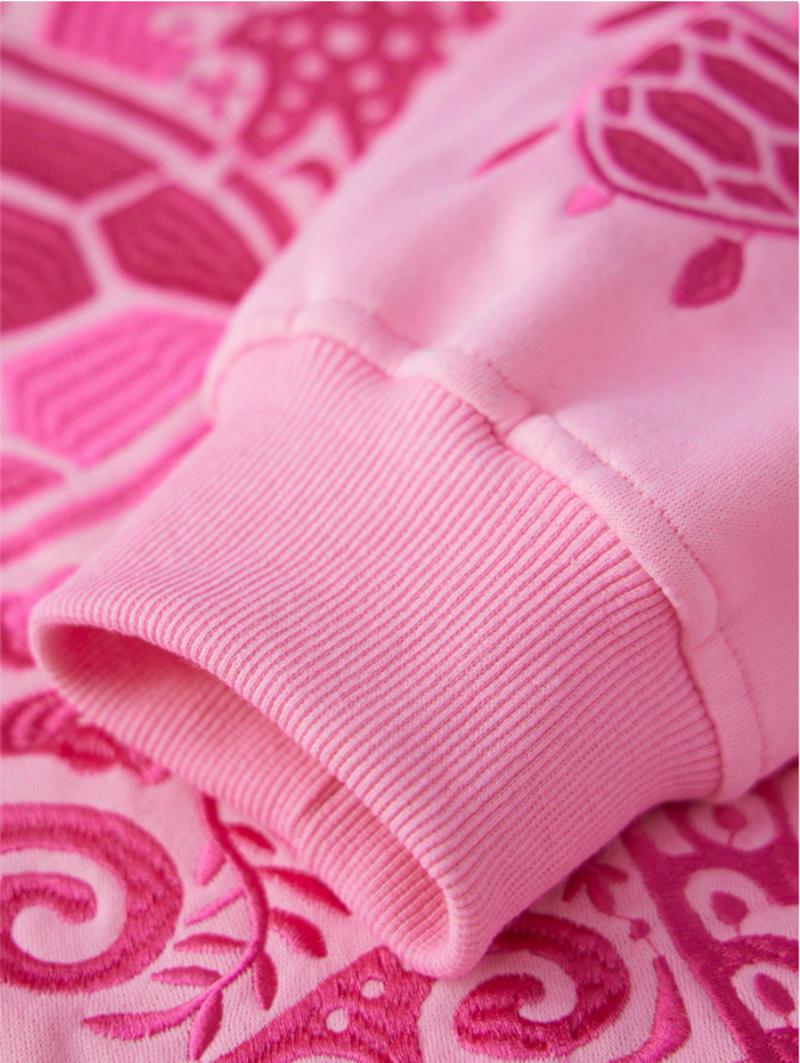 Womens Fashion Embroidered Floral Ocean Pattern Hoodie Long Sleeve Pullover Sweatshirt with Turtle Embroidery Casual Loose Fit Stylish Hoodie Sweatshirt for Everyday Wear