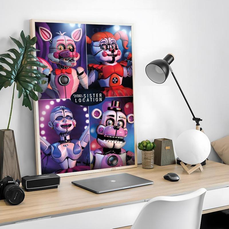 Game FnafFive-nights-At-Freddys Poster Sticky Waterproof Wall Art High Quality Print Unique Artwork Aesthetic Home Living Bedroom Decor Trendy Room Decoration Easy-To-Apply Gift Durable