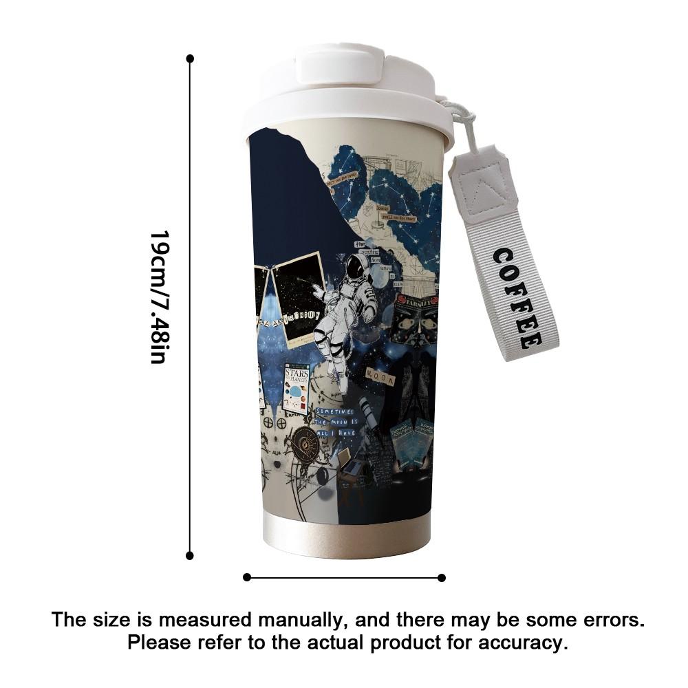 Abstract Astronaut Texture Coffee Cup, Portable Dual Drink Insulated Tumbler, Keeps Hot/cold, Boho Style, Ideal for Office, Travel, Sports