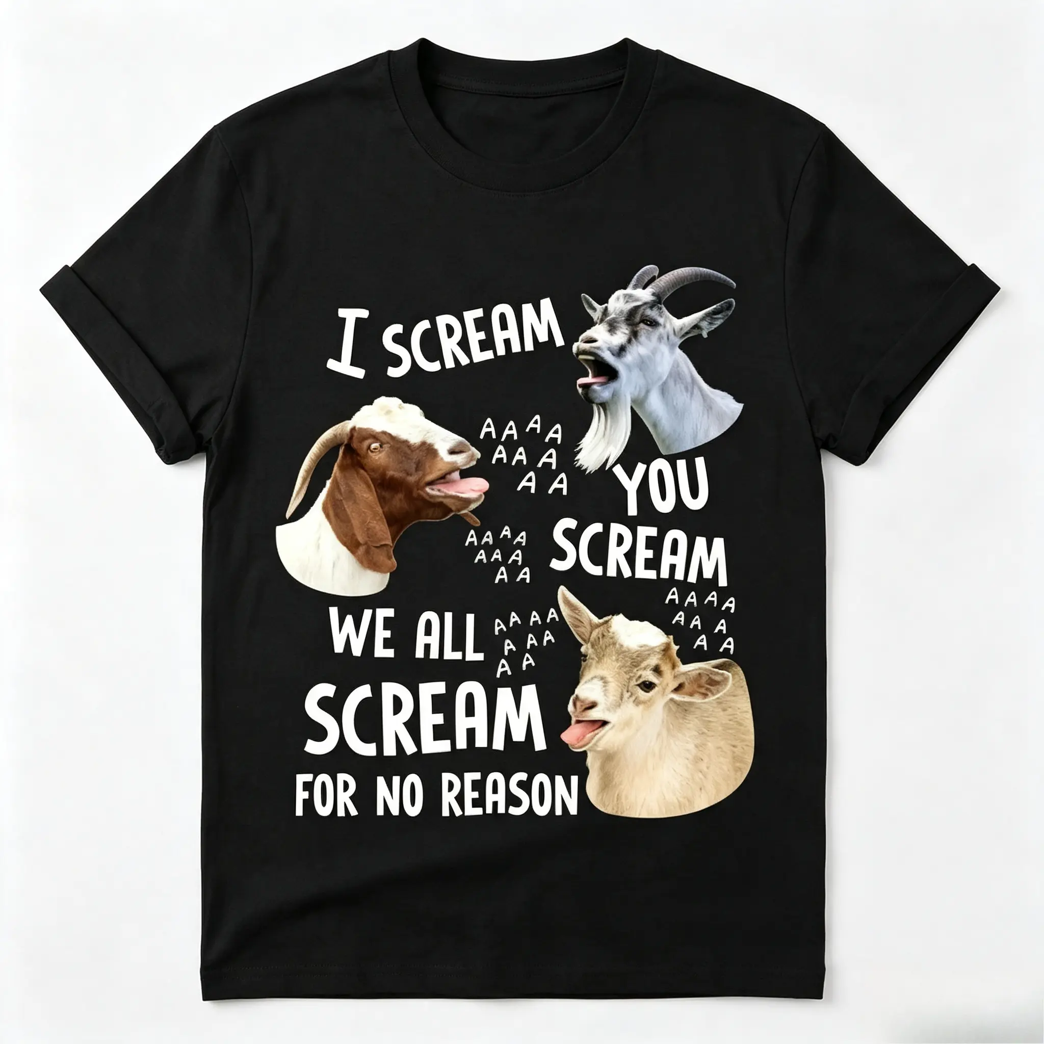 I Scream You Scream Funny Screaming Goat Graphic Cotton T-Shirt, Oversized Comfort Fashion Casual Outfit, A Perfect Valentine's Day Holiday Gift for Lovers, Family and Friends For Him Her
