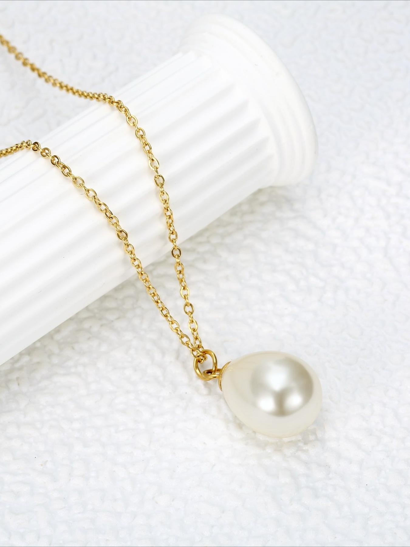 French Retro Water Droplet Bead Necklace Stainless Steel Non Fading Elegant Versatile Neck Accessory