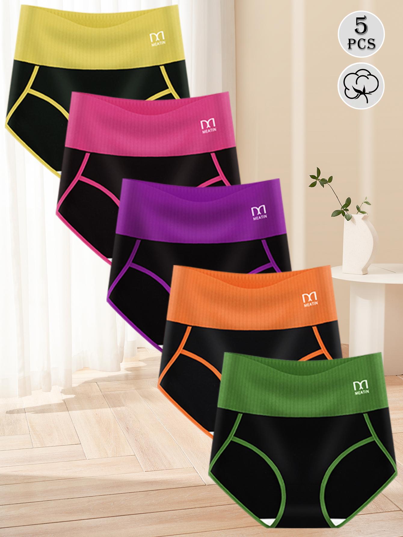 QUASTI 5 Packs High-Wais Tummy Control Briefs for Women,Soft Comfy Breathable Panties for Daily Wear,Contrast Colors High Elasticity Briefs Set,Mixed Colors Coverage Body Shaping Briefs for Womenswear, S-XXL SpringStatements