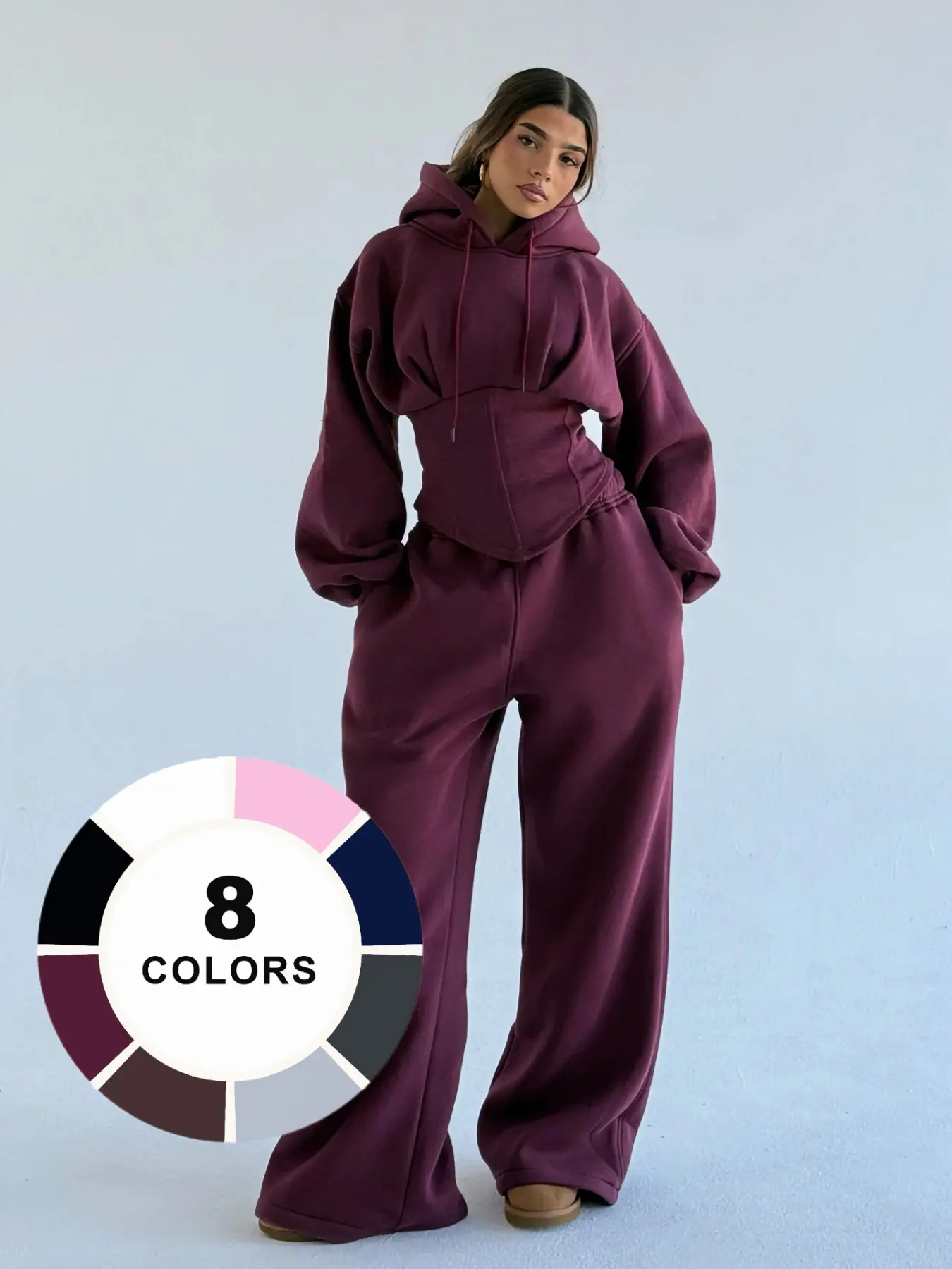 Women's Fall Winter Fashion Sport Set, Casual Sweatsuit Outfits, Loose Sweatshirt and Wide Leg Pants, Waist Drawstring Design, Suitable for Indoor and Outdoor Wear