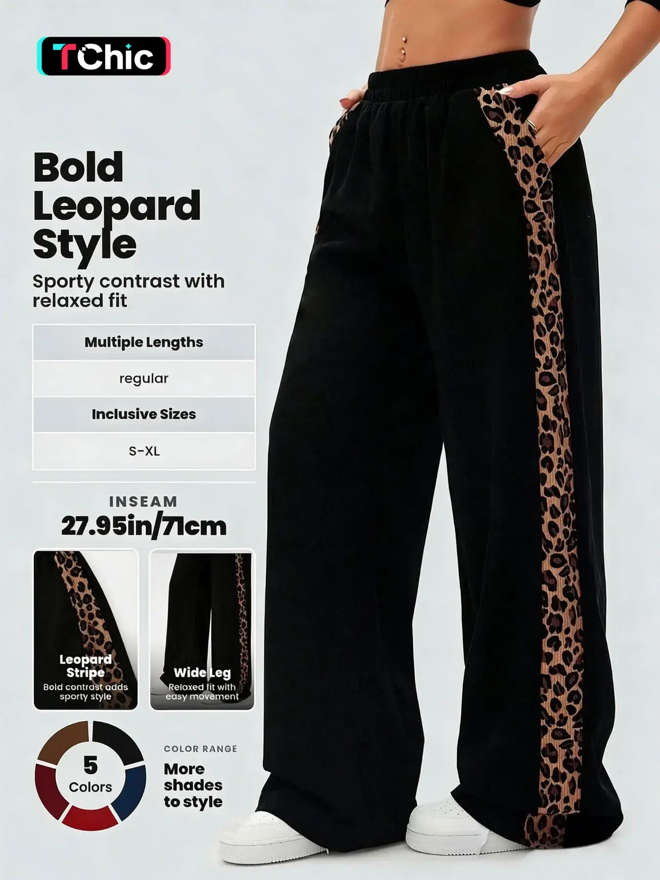Women's Vintage Straight Leg Wide-Leg Pants, Leopard Gradient Print, Loose Fitting Slimming Effect, Casual Fashion Bottoms