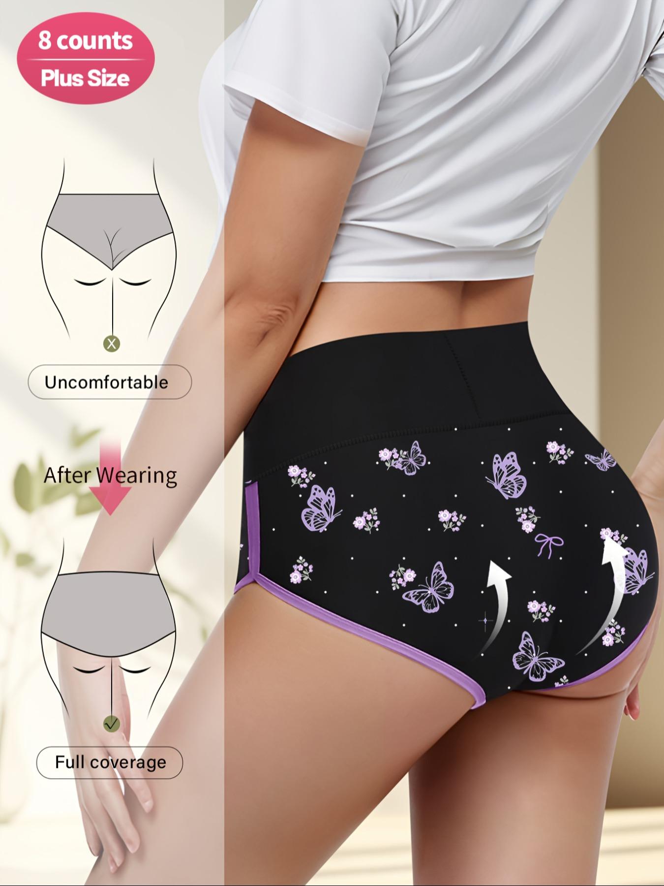 【Plus Size】 Butterfly & Letter Print Contrast Binding Brief, Fashion Breathable Underwear, Soft Comfy Breathable Panty for Daily Wear, Women's Underwear for All Seasons
